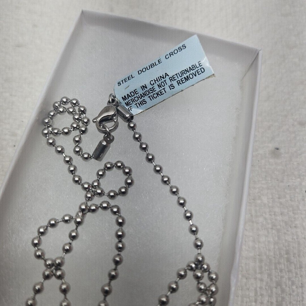 Stainless Steel Double Cross Serenity Prayer Necklace - Picture 8 of 8